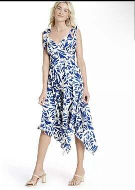 Alexis for Target Blue Floral Tie-Strap Asymmetrical Hem Dress Size M